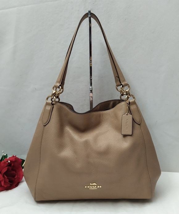 Coach Handbags - Coach Hallie Beige Leather 3 Compartments Shoulder Bag